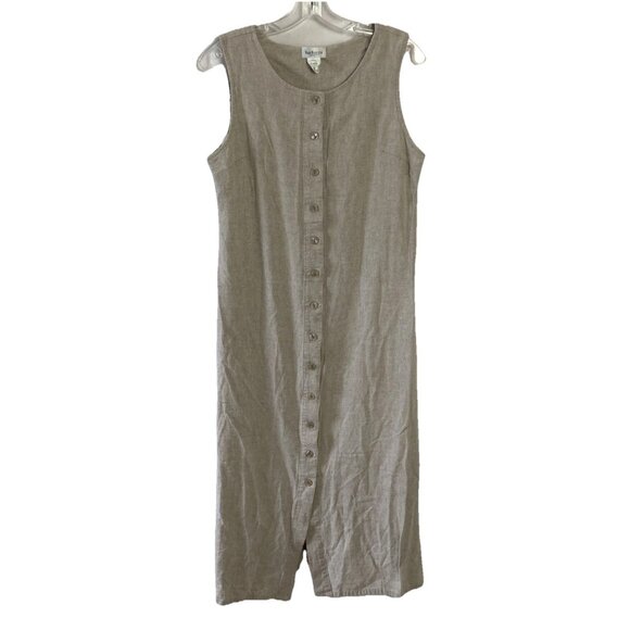 Womens Linen Blend Maxi Dress Sz M Van Heusen Minimalistic Lagenlook buttonfront - Picture 1 of 6
